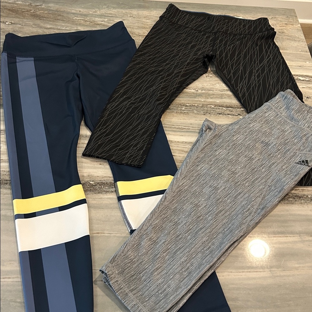 Adidas Blue, Black, and Gray Leggings Trio Sz M like New stretch pants exercise